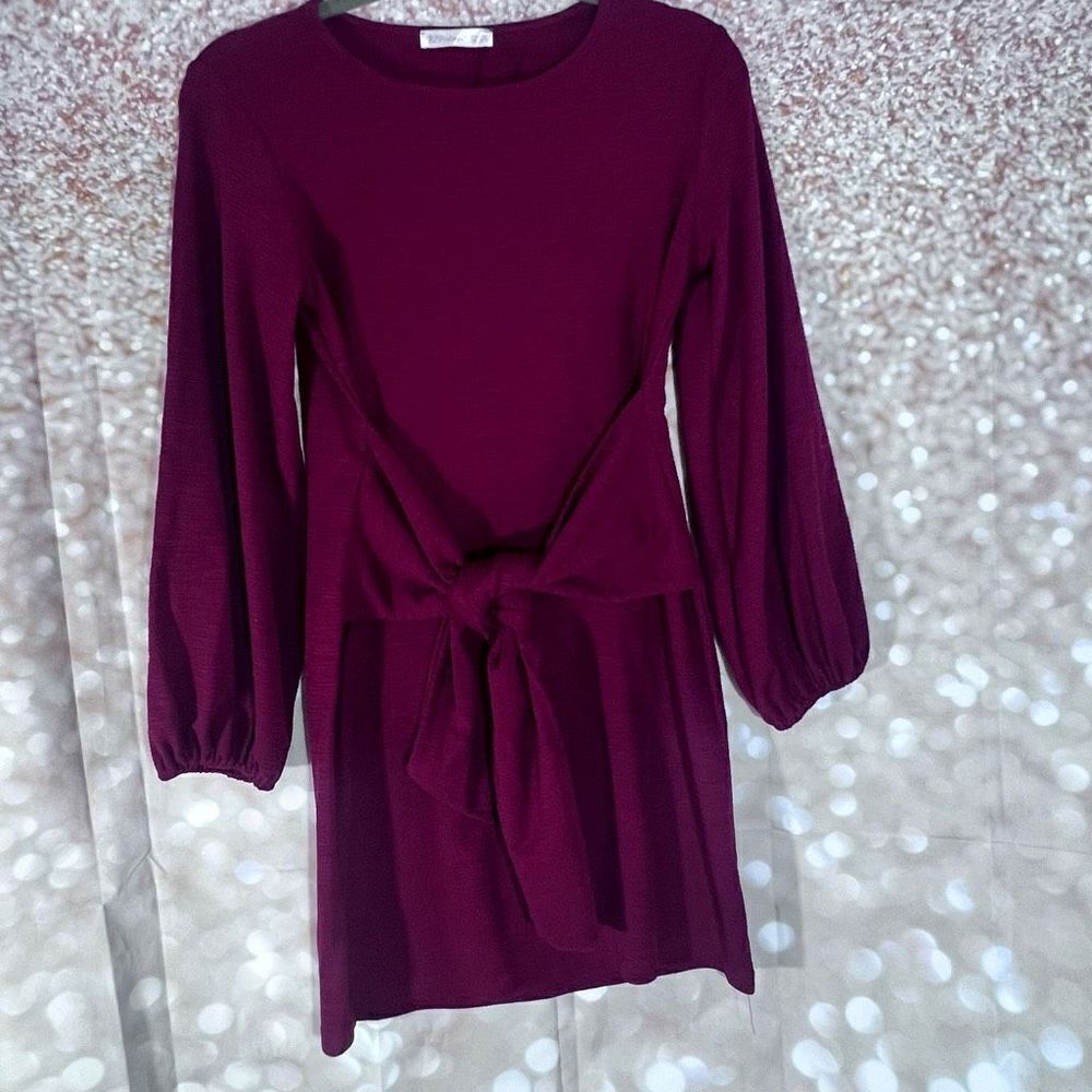 Maroon long balloon sleeve mini dress, size small